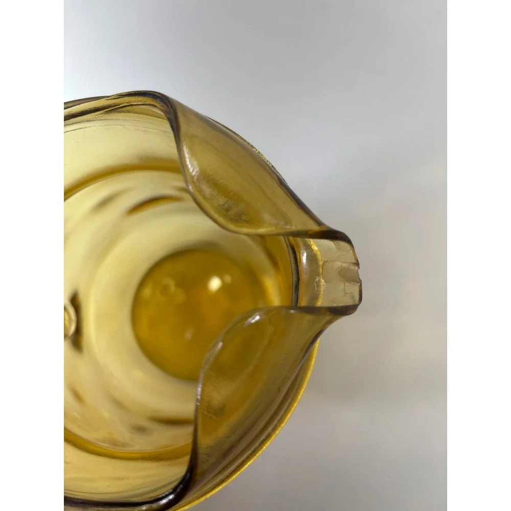 Anchor Hocking Tall Glass Pitcher Ice Lip Handle Amber Yellow Vintage 9 inch